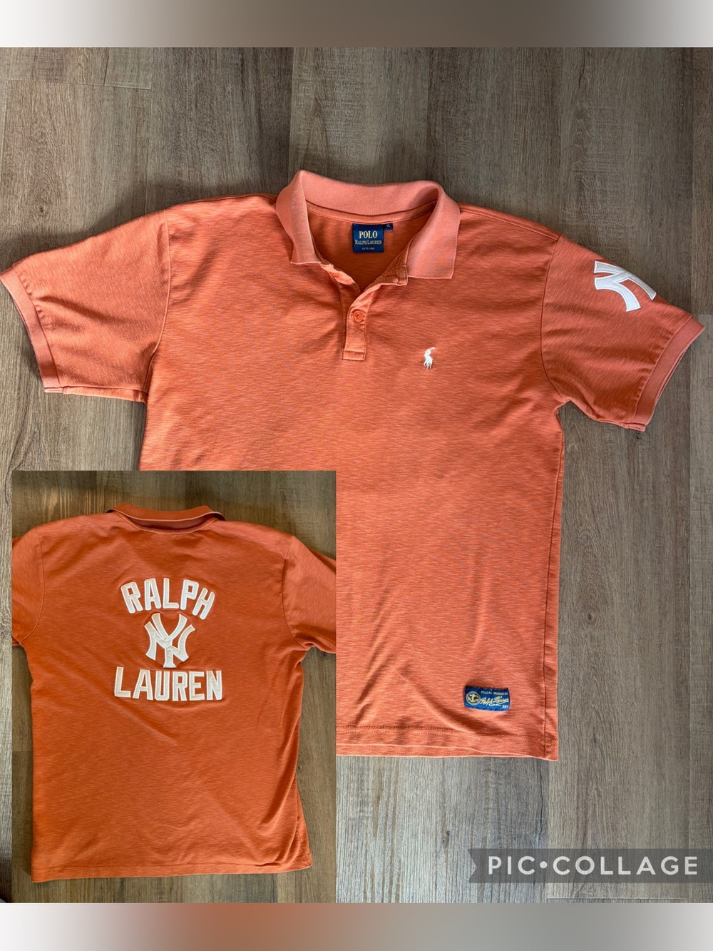Polo Ralph Lauren x MLB NY Yankees Collab Embroidered Polo Shirt Orange XL RARE
